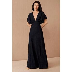 New Anthropologie Hutch Lindy Textured Maxi Dress $275 SIZE 4 Deep Navy Floral